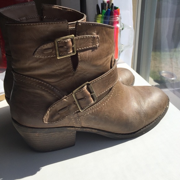 Brown leather booties