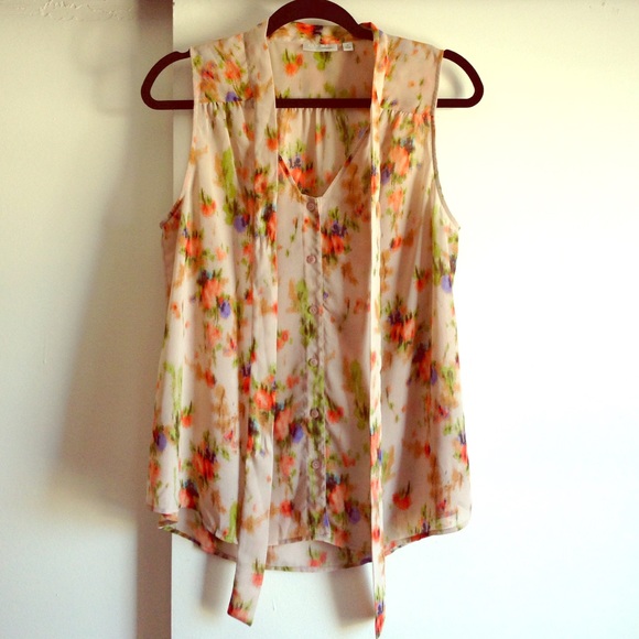 Tan floral sheer sleeveless top