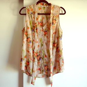 Tan floral sheer sleeveless top