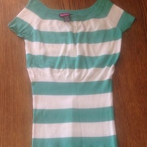 Turquoise and white striped shirt