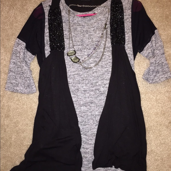 Black, white, and silver shimmer top