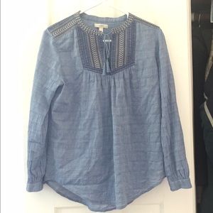 J. Crew chambray tassel tie blouse