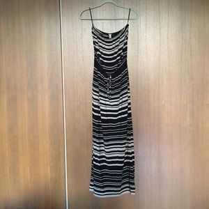 J.Crew Black and Tan Striped Strapless Maxi