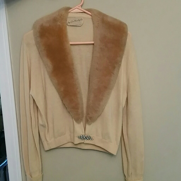 Vintage sweater1940s cardigan real fur - Picture 1 of 4