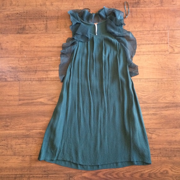 Free People sz 8 teal ruffled tunic