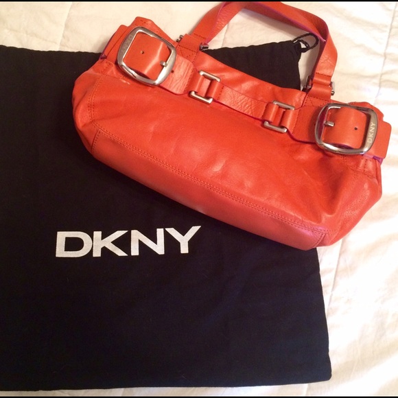Brand New DKNY Small Orange Leather Tote