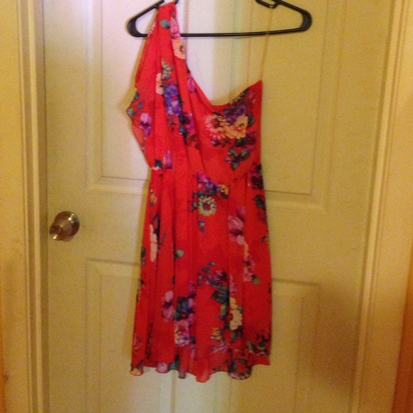 Salmon color one shoulder dress