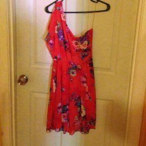 Salmon color one shoulder dress