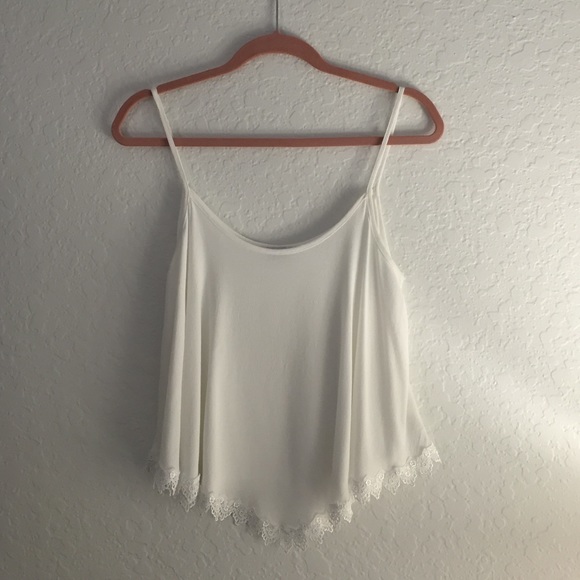 Spaghetti strap top with lace trim