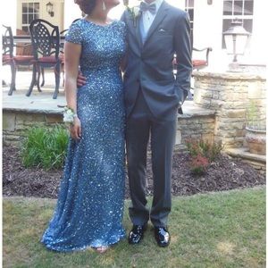 Sequined Blue Prom Dress