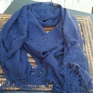 Navy Blue Extra Long Embroidered Scarf Beautiful Navy Blue Extra Long Embroidered Scarf Beautiful