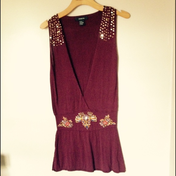 Arden B maroon sweater tunic with embellishment