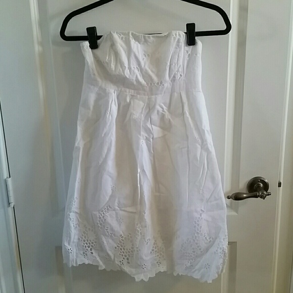 White Strapless Eyelet Dress