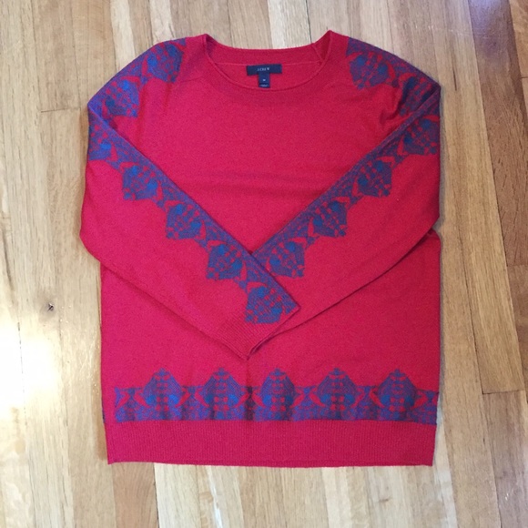 J. Crew Red Sweater with steel embroidery