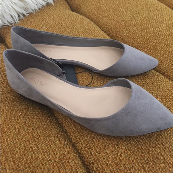 grey suede pointed flats