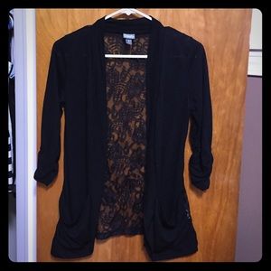 Black lace cardigan with pockets