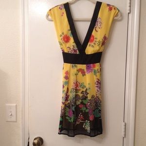 Fall floral print yellow dress