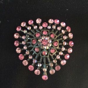 Pink Heart Rhinestone Brooch