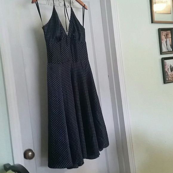Navy and White Polka Dot Halter Dress
