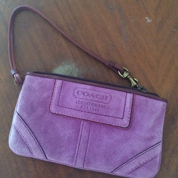 Purple suede coach wristlet