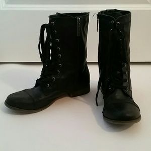 Black Faux Leather Combat Boots