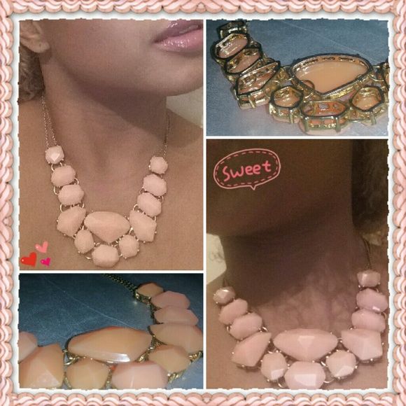Baby pink collage gem necklace