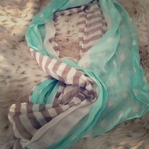 Polka dot and striped scarf.