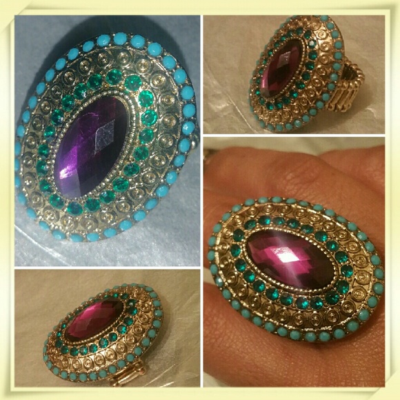 Teal & Royal purple jewel tone statement ring
