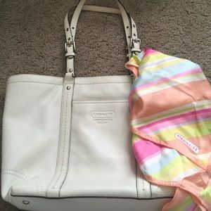 White leather Coach tote
