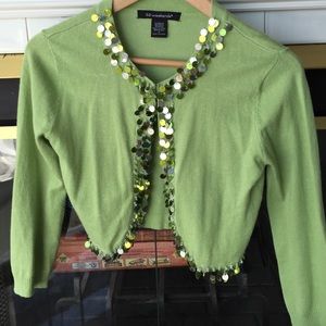 Willow Green Short Cardigan with Paillettes