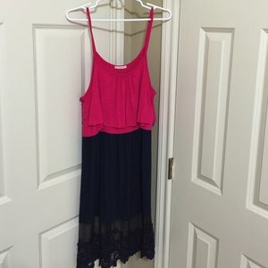 NEVER WORN! Pink and navy dress with lace trim