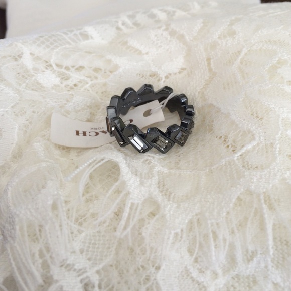 Coach Gunmetal Signature Tag Ring