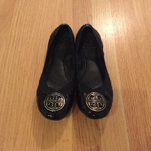 Tory Burch black patent Caroline flat