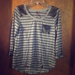 Gray and black striped long sleeve short