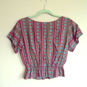 1970s Vintage striped, Aztec print crop top