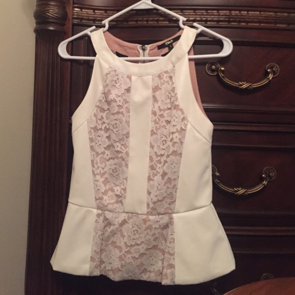 Off white leather and lace accent peplum top
