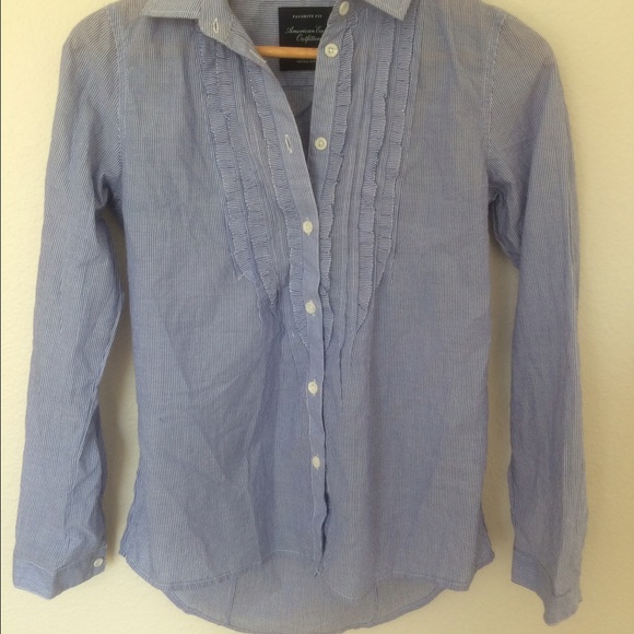 American Eagle Blue and White Striped Shirt