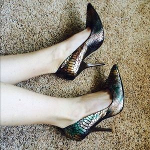 Miss Me Snakeskin Pumps