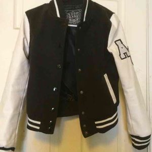 black and white varsity jacket