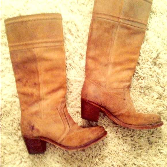Frye knee high tan leather boots