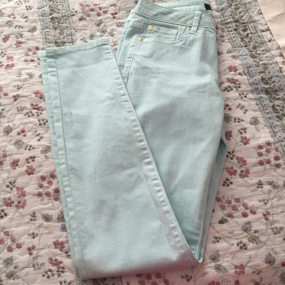 Mint green skinny jeans