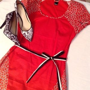 Red Sheath Dress with Belt