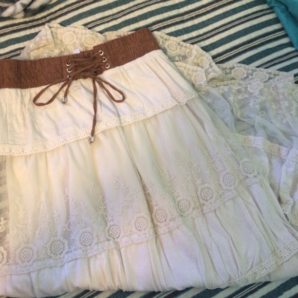 Floor length beige lace skirt