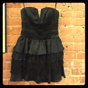 Bebe tulle and feather strapless dress