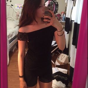 Black top with lace off shoulder