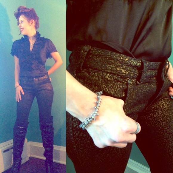 Free People copper gold & Black skinny jeans 26
