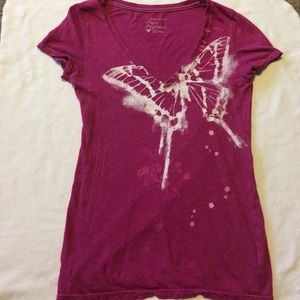 Magenta Butterfly V-Neck T-Shirt