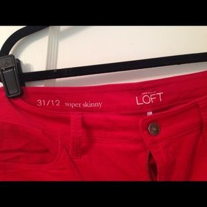 Hot pink super skinny Loft corduroy pants, size 12