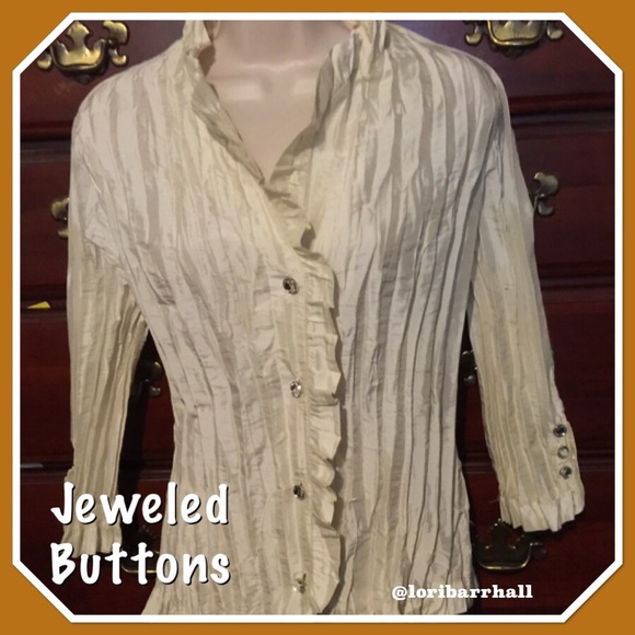Crinkled silk shirt jeweled buttons