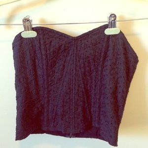 Black eyelet corset top with boning and zip back